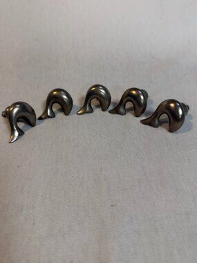 Vintage Pewter Dolphin Drawer Pulls 1" Marine Cabinet Knobs Ocean Family Set 5